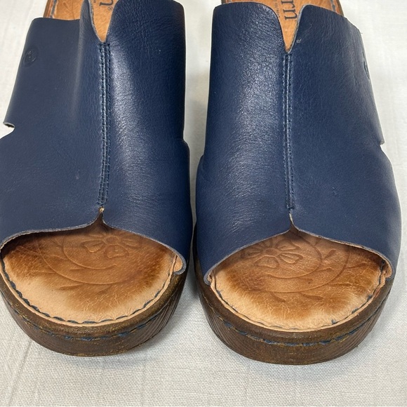 Born Crato High Heel Platform Slide Sandals-Blue Leather-Women Size 9 - Picture 2 of 11
